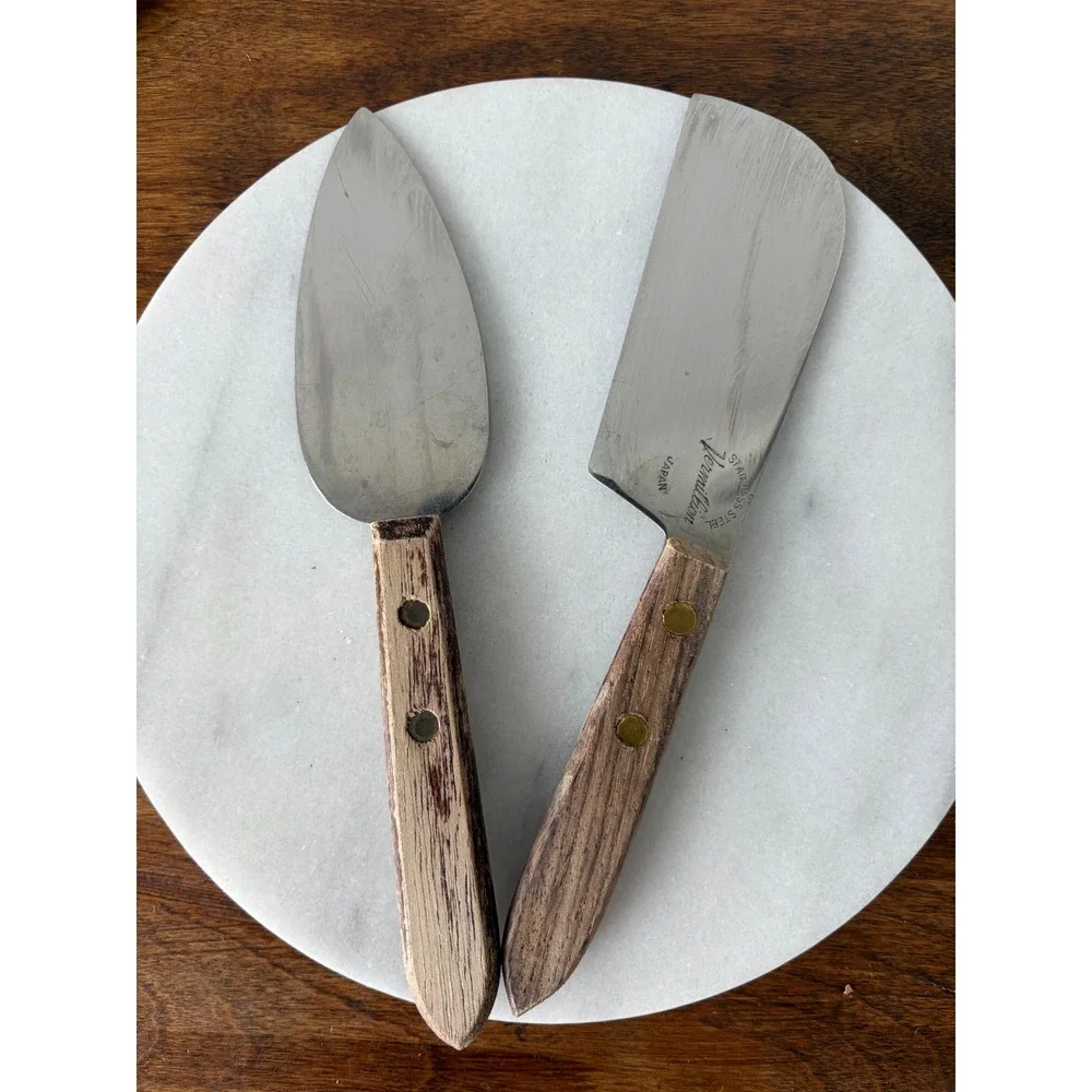 Vintage Vermillion Cheese Knife Spreader Set Stainless Steel Wood Handle Japan‎